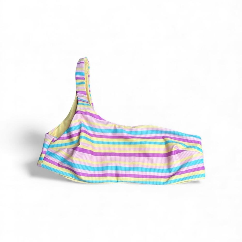 Cupshe Purple Yellow Striped One Shoulder Bandeau Bikini Top M